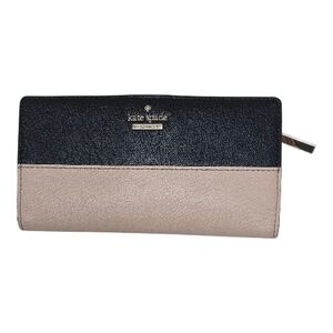 Kate Spade New York Colorblock Wallet Black & Beige Saffiano Leather Zip Around